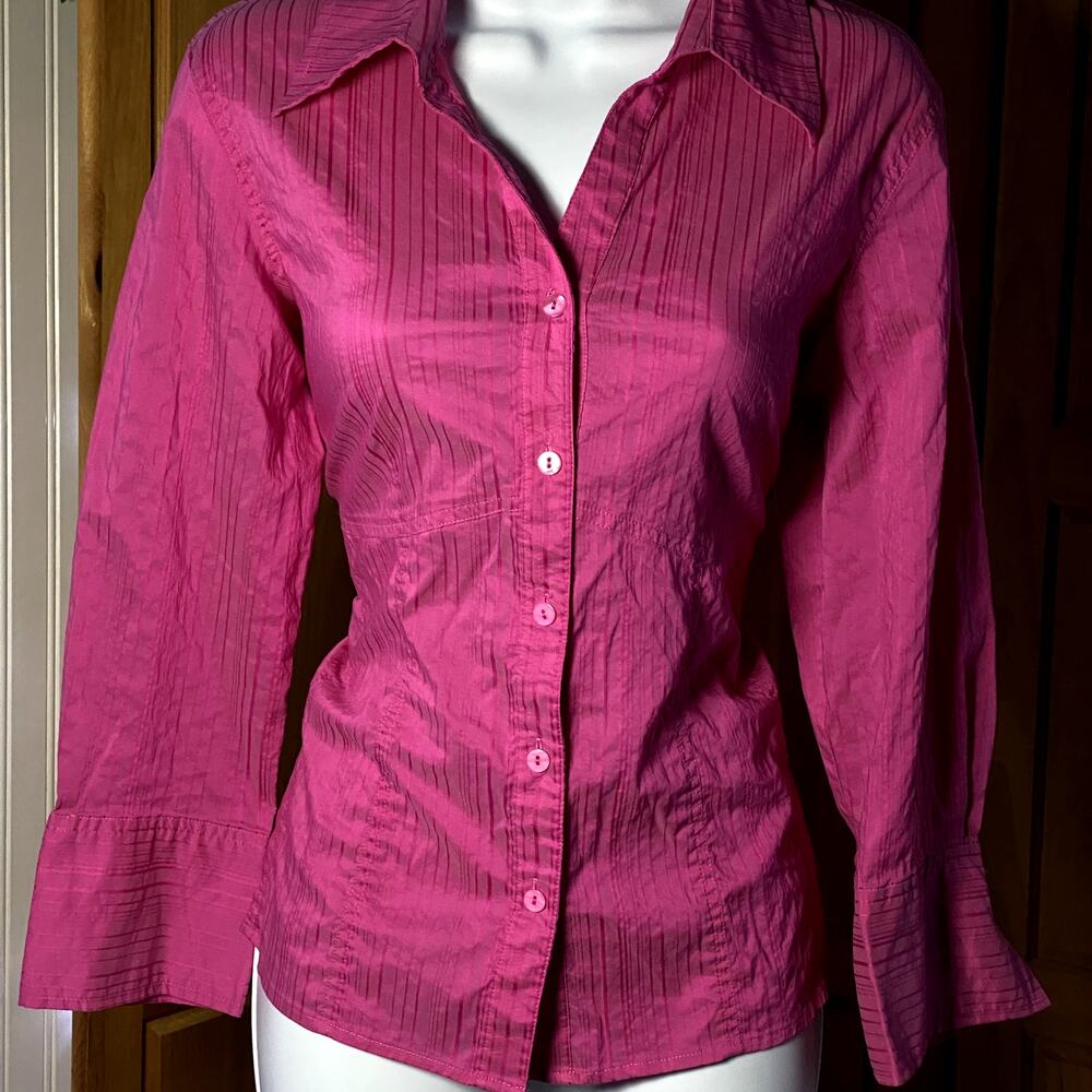 Preppy Western Barbiecore Hot Pink Button-Down with Small Trumpet Style Sleeve